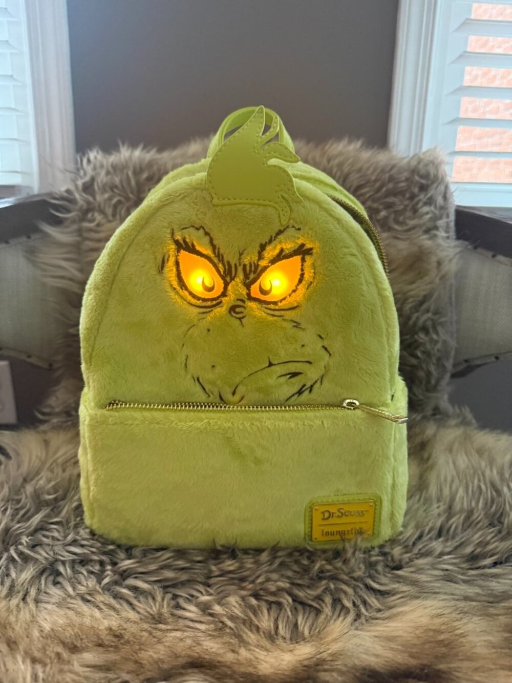 Loungefly Dr. Seuss Grinch Light-Up Eyes Plush Mini Backpack